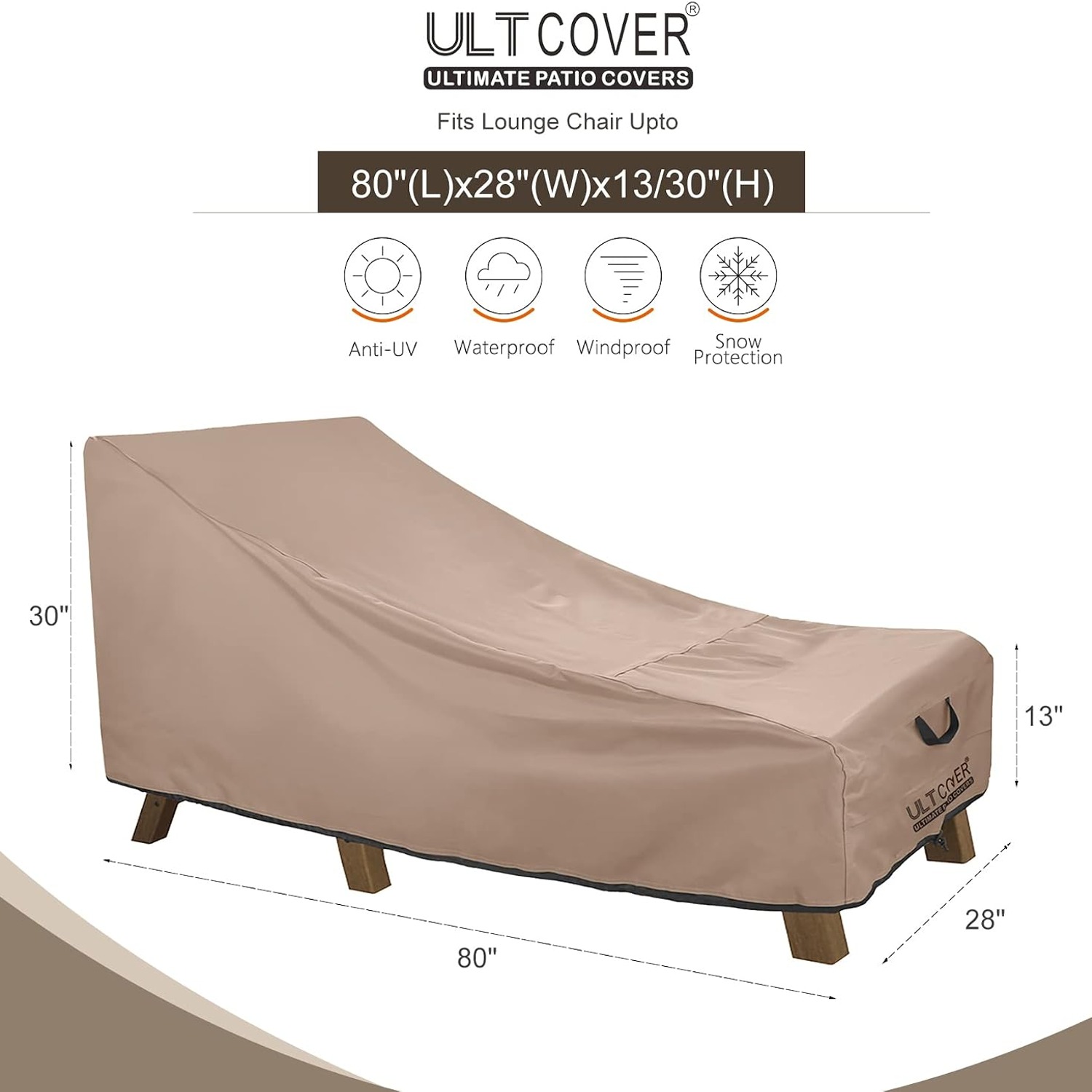Chaise Lounge Covers 2 Pack, 80 Inch Waterproof Patio Lounger Covers, detail view