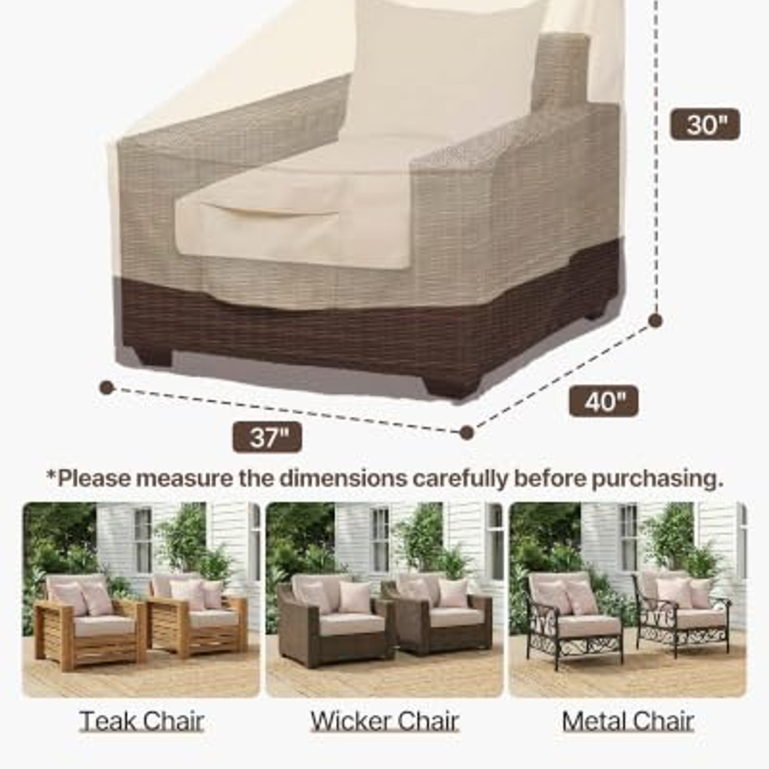 Vailge Waterproof Patio Dining Chair Covers (2 Pack, Large), detail view